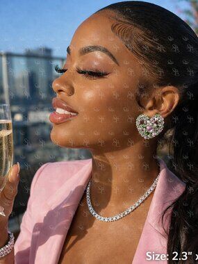 AKA Clip On Rhinestone Heart Statement Earrings